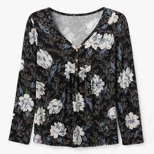 Cathy 3XL Black & White Floral Blouse | Elegant Stretch Rayon Top